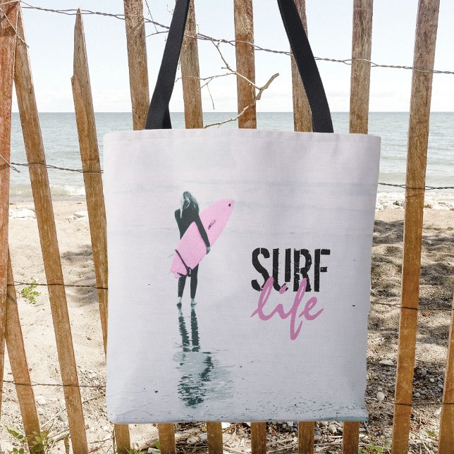 Bolso De Tela Surfer Chica Pink Surfboard Art (Subido por el creador)
