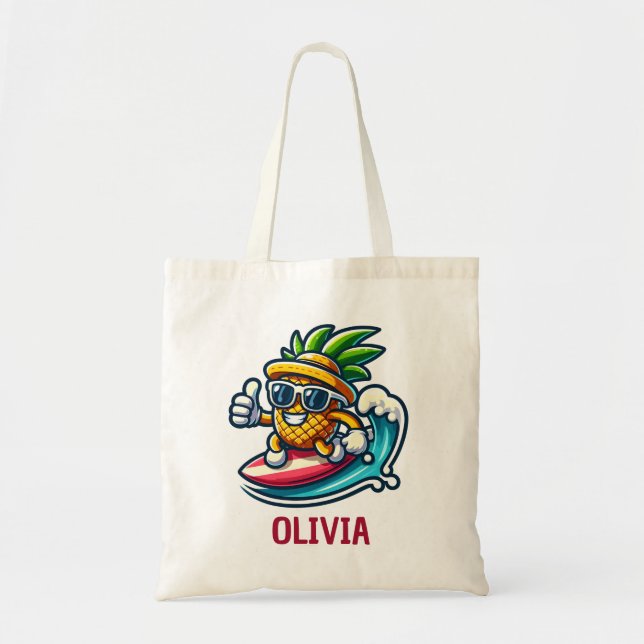 Bolso De Tela Surfer Pineapple toca las olas personalizadas (Frente)