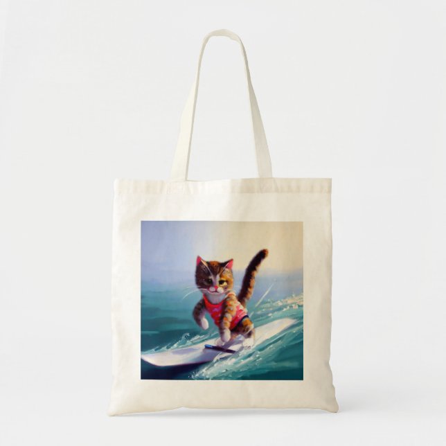 Bolso De Tela Surfing Cat (Frente)