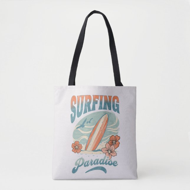 Bolso De Tela Surfing Paradise estilo retro (Anverso)