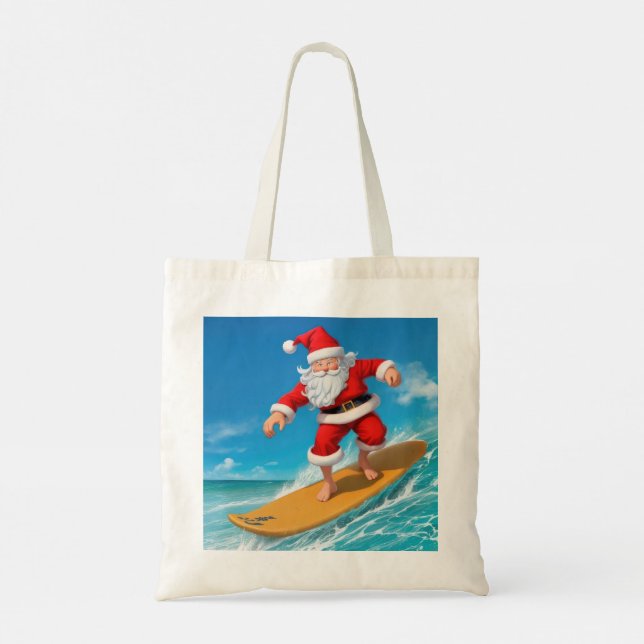 Bolso De Tela Surfing Santa Claus (Reverso)