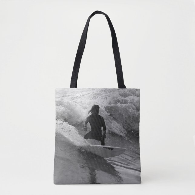 Bolso De Tela Surfing The Waves Grayscale (Anverso)