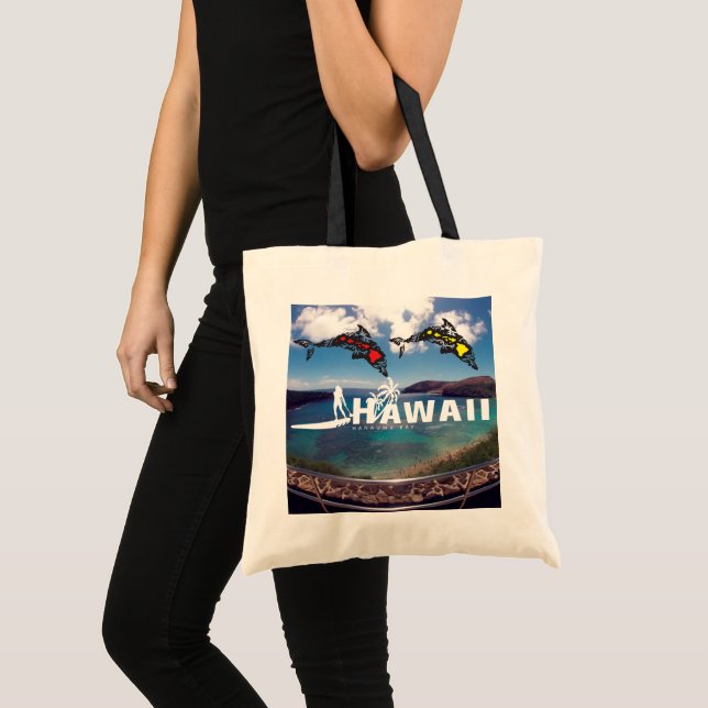 Bolso De Tela Surfista de delfines de las islas Aloha Hawaii (Anverso (producto))