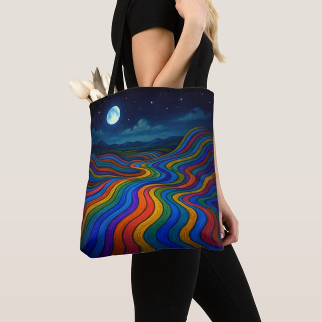Bolso De Tela Surreal Dreamscape Moonlight Rainbow Land (Detalle)