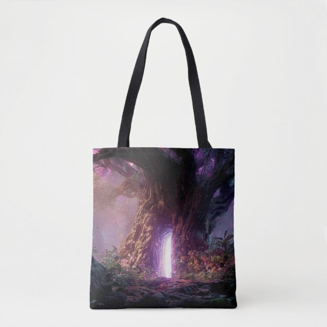 Bolso De Tela Surreal Enchanted Tree With Glowing Portal (Anverso)