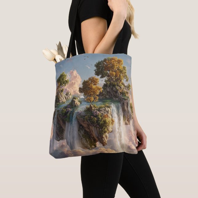 Bolso De Tela Surreal Floating Cliffs With Waterfalls (Detalle)