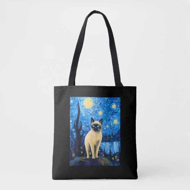 Bolso De Tela Surreal Starry Night Siamese Cat (Anverso)