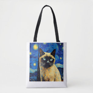 Bolso De Tela Surreal Starry Night Siamese Cat_1