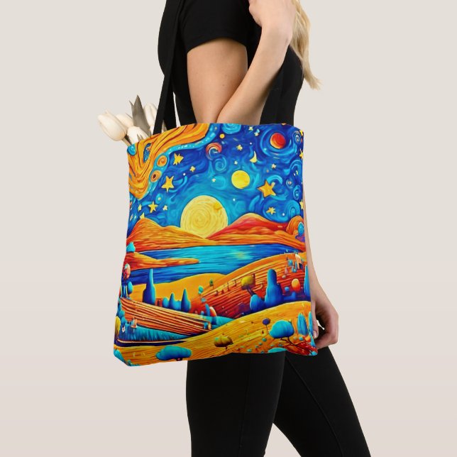 Bolso De Tela Surrealismo nocturno estrellado arte Personalizado (Detalle)