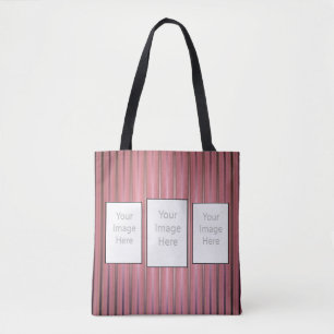 Bolso De Tela Sus 3 fotos Personalizados con franjas rosadas mod