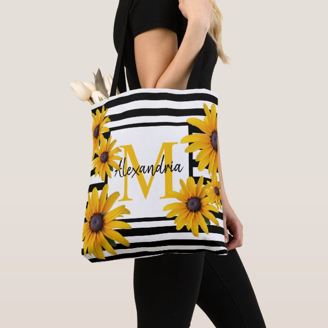 Bolso De Tela Susan Monogram Black Stripe de Ojo Negro Amarillo (Detalle)