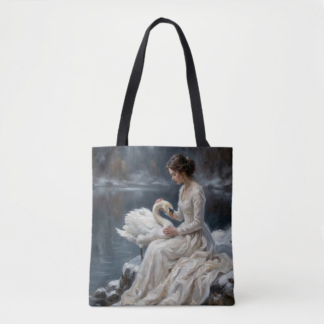 Bolso De Tela Swan Maiden Winter Lake Romance Fantasy Art (Anverso)