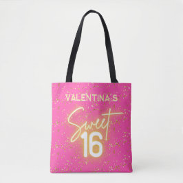 Bolso De Tela  Sweet 16 Hot Pink Neon Glow Gold Glitter Birthday