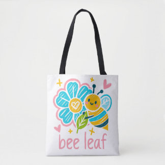 Bolso De Tela Sweet "Bee Leaf" Crayon Art: Whimsical Bee