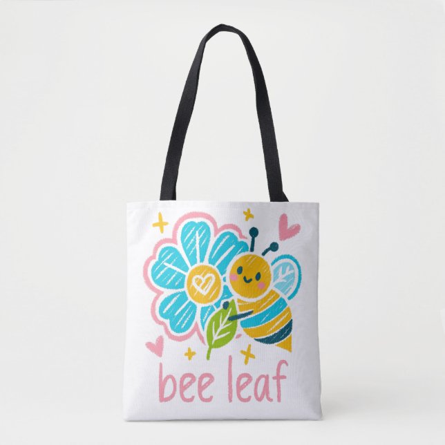 Bolso De Tela Sweet "Bee Leaf" Crayon Art: Whimsical Bee (Anverso)