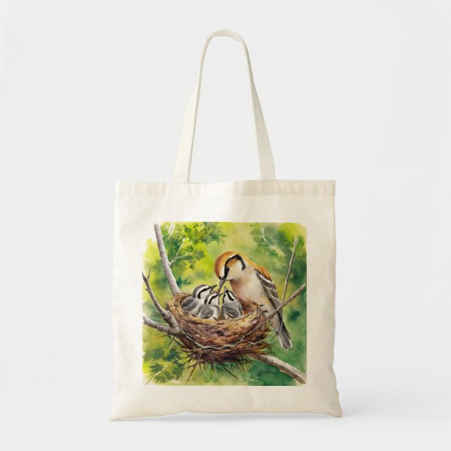 Bolso De Tela Sweet Bird Nest Painting (Frente)