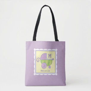 Bolso De Tela Sweet Dreams Baby Carriage Lavender Monogrammed