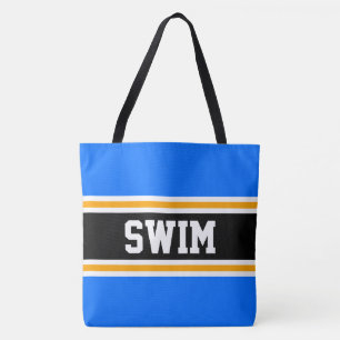 Bolso De Tela SWIM Diversión Atlética Rayas Azul Brillante Negro