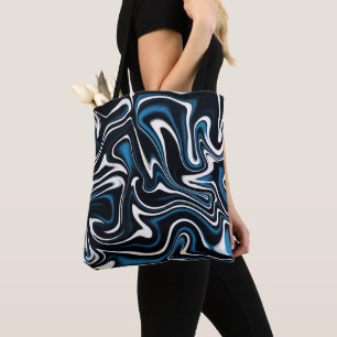 Bolso De Tela Swirls azul, negro y blanco