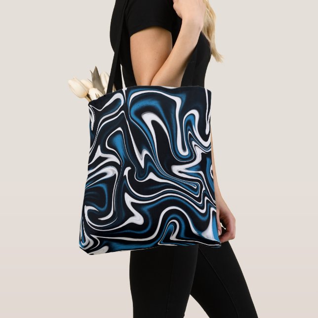 Bolso De Tela Swirls azul, negro y blanco (Detalle)