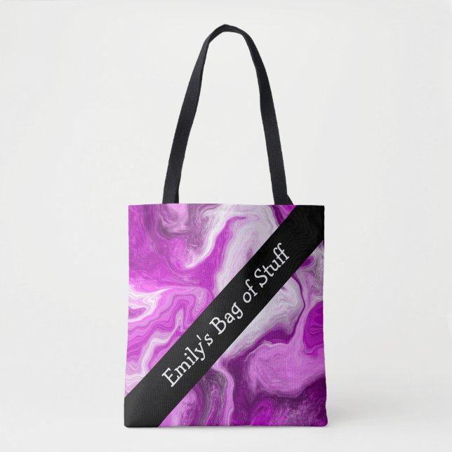 Bolso De Tela Swirls personalizados de Mármol Púrpura y Blanco (Anverso)