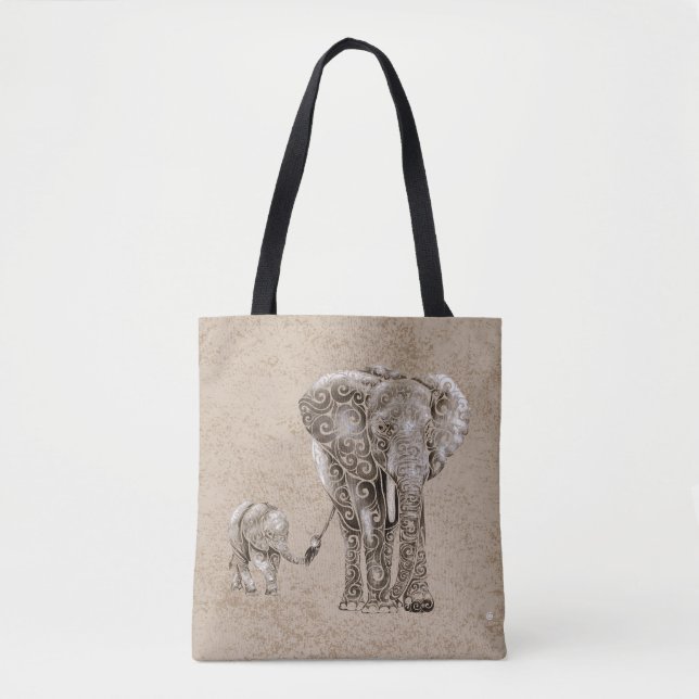 Bolso De Tela Swirly Elephant Family (Anverso)