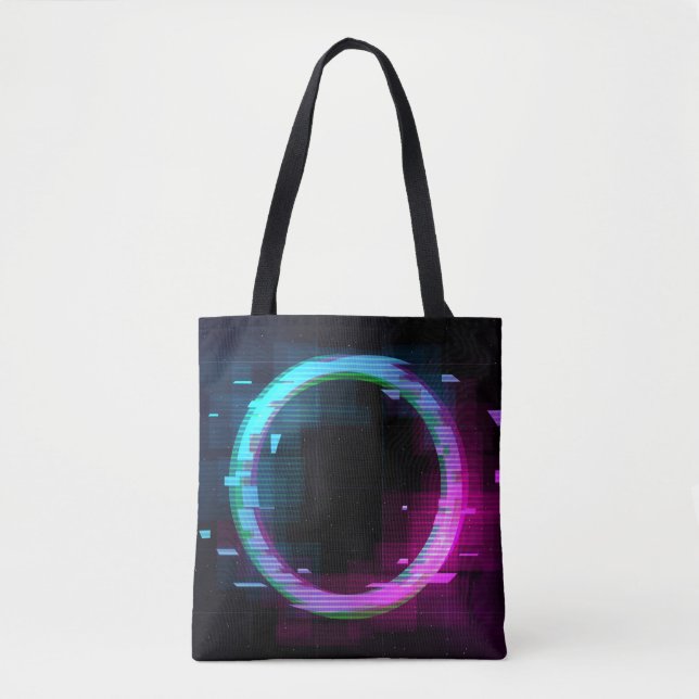 Bolso De Tela Synthwave Vaporwave Retrowave Glitch Circle with b (Anverso)