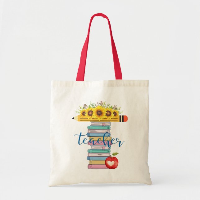 Bolso De Tela T es para el profesor Lápiz floral Libros personal (Frente)