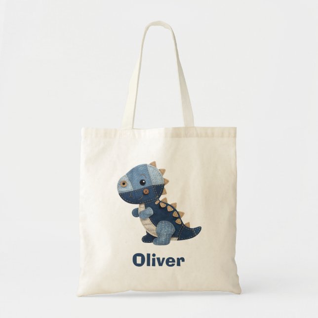 Bolso De Tela T-Rex bebé de mezclilla con parches (Frente)
