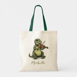 Bolso De Tela T-Rex Dinosaur Divertido Personalizado Tocando Vio