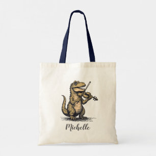 Bolso De Tela T-Rex Dinosaur Divertido Personalizado Tocando Vio