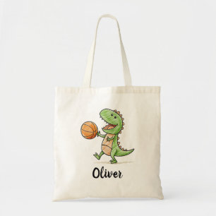 Bolso De Tela T-Rex Pequeño Jugando Baloncesto