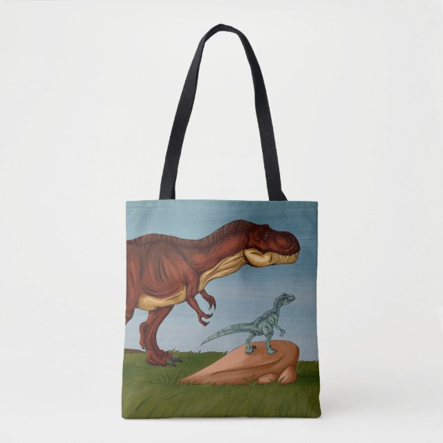 Bolso De Tela T-Rex y Velociraptor (Anverso)