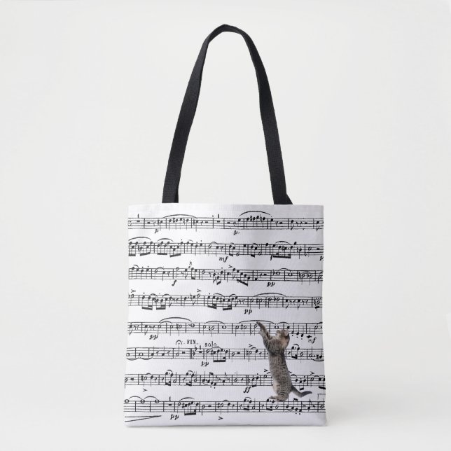 Bolso De Tela Tabby Cat On Sheet Music (Anverso)