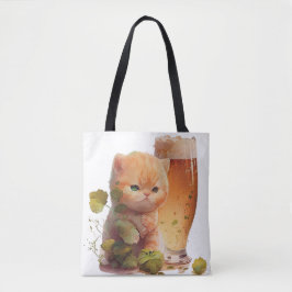 BOLSO DE TELA TABBY KITTEN CON CERVEZA NARANJA DE COLOR AGUA CUI