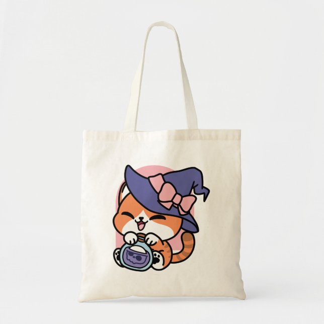 Bolso De Tela Tabby Witch Brew – Cute Halloween Cat Design (Frente)