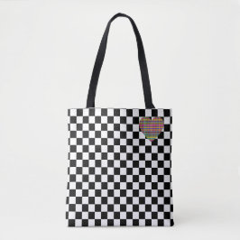 Bolso De Tela Tablero de ajedrez - Blanco negro - Emo - Tote