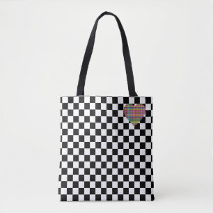 Bolso De Tela Tablero de ajedrez - Blanco negro - Emo - Tote