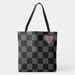 Bolso De Tela Tablero de ajedrez - Gris negro - Emo - Tote