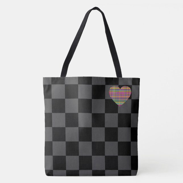 Bolso De Tela Tablero de ajedrez - Gris negro - Emo - Tote (Anverso)