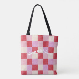 Bolso De Tela tablero de ajedrez valentina plaid rojo crema prep