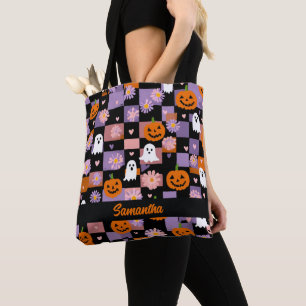 Bolso De Tela Tablero de cheques retro Fantasmas de Halloween y