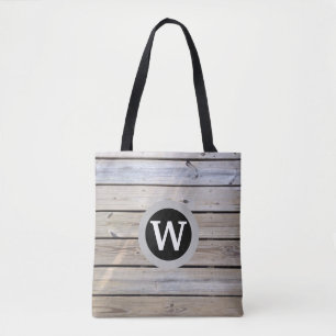 Bolso De Tela Tablones de madera de playa monogramados