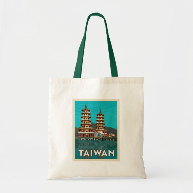 Bolso De Tela Taiwán | Pagodas Dragón Y Tigre (Frente)