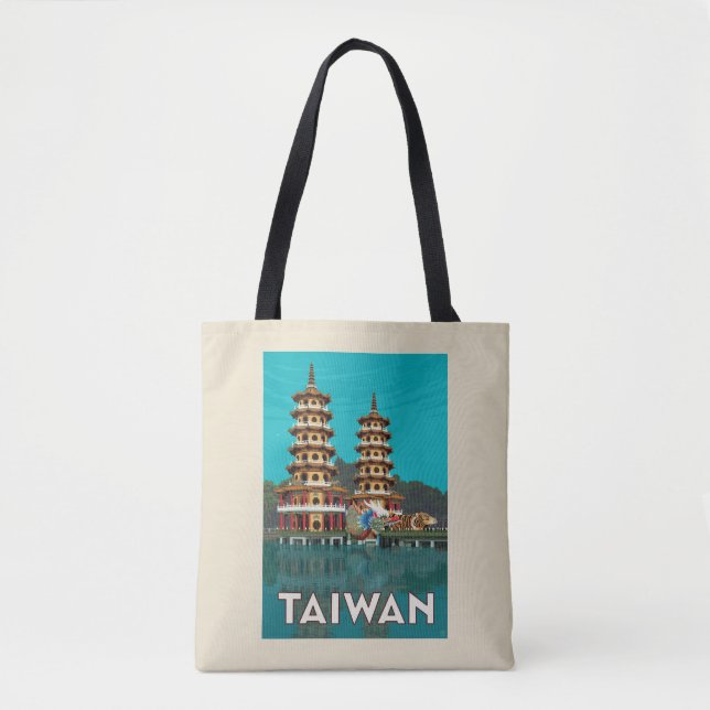 Bolso De Tela Taiwán | Pagodas Dragón Y Tigre (Anverso)