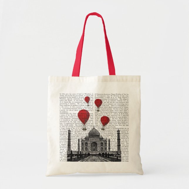 Bolso De Tela Taj Mahal y globos de aire caliente rojo (Frente)