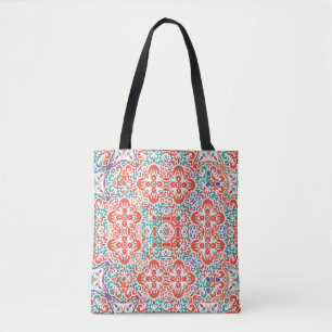 Bolso De Tela Talavera mexicana: Collage de mosaicos étnicos.