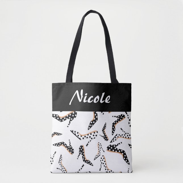 Bolso De Tela Talones altos en blanco y negro (Anverso)
