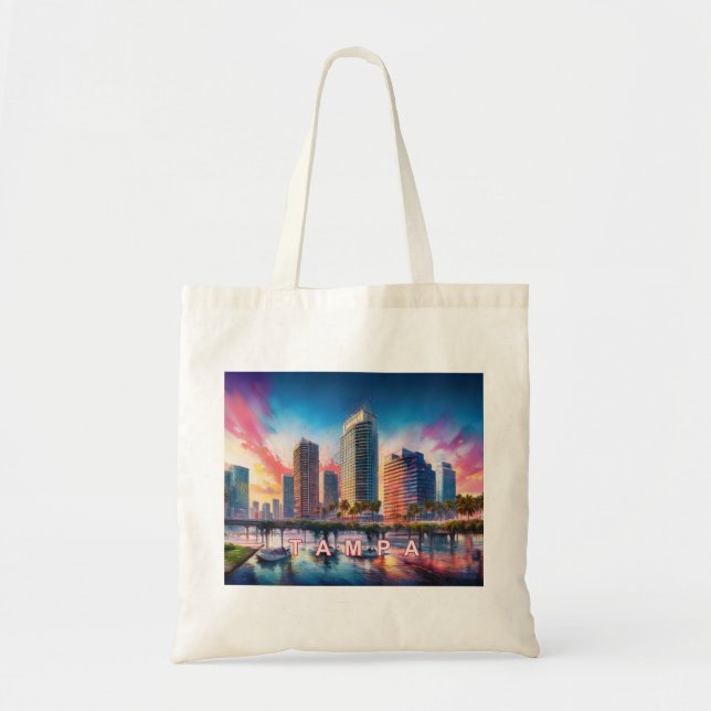 Bolso De Tela Tampa Skyline Resumen de arte (Frente)