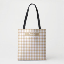 Bolso De Tela Tan Beige Plaid Gingham Personalized